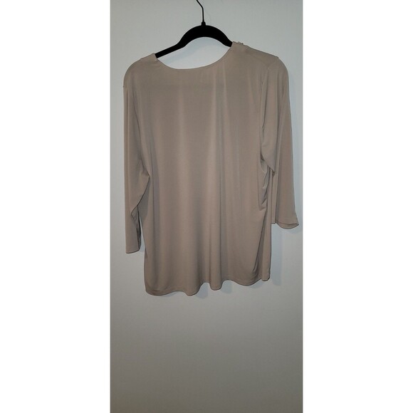 Susan Graver 1X Beige Embellished Scoop Neck 3/4 Sleeve Top Beaded Dressy Blouse - Picture 6 of 6